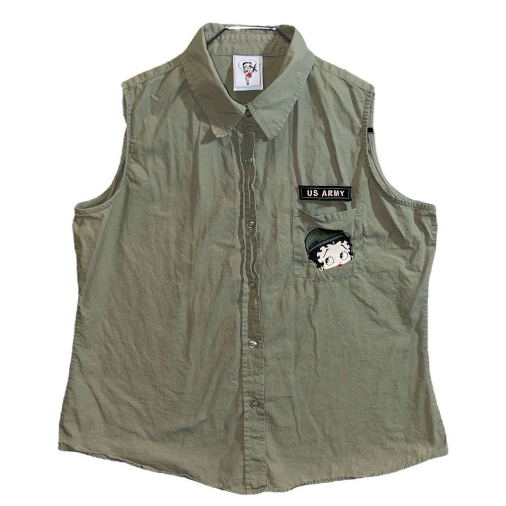 Betty Boop US ARMY Women's Sleeveless Button Shirt LARGE
